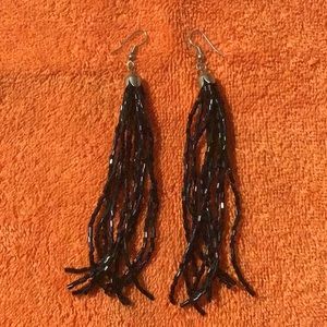 Long Black Beaded Earrings